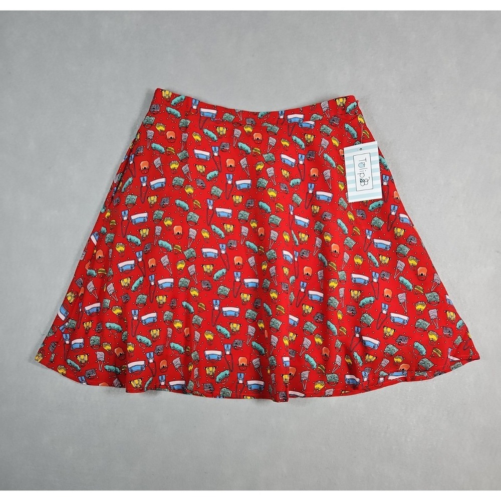Tulip B Womens Red Purse Print A Line Mini Skirt w/ Pockets Size Medium NWT